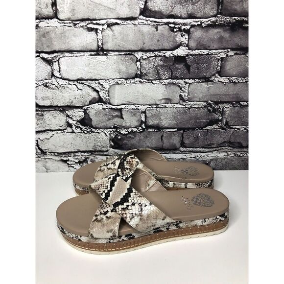 Vince Camuto Ravensie Taupe Leather SnakeSkin Flatform Sandals Women 10M US/42EU - Picture 1 of 16